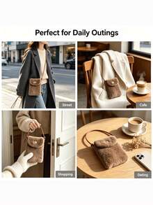 Women Fluffy Faux Fur Mini Crossbody Bag, Autumn Winter Solid Color Phone Purse, Small Shoulder Bag With Strap, Snap Closure Portable Wallet Bag - Multicolor - View 7