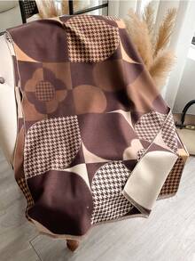 1pc Design Houndstooth Floral Pattern Jacquard Faux Cashmere Warm Scarf Cold-Proof Neck Warmer Women Autumn Winter Fashion Versatile Air Conditioning Shawl Blanket Suitable For Daily Matching And Decorative Use - Multicolor - View 9