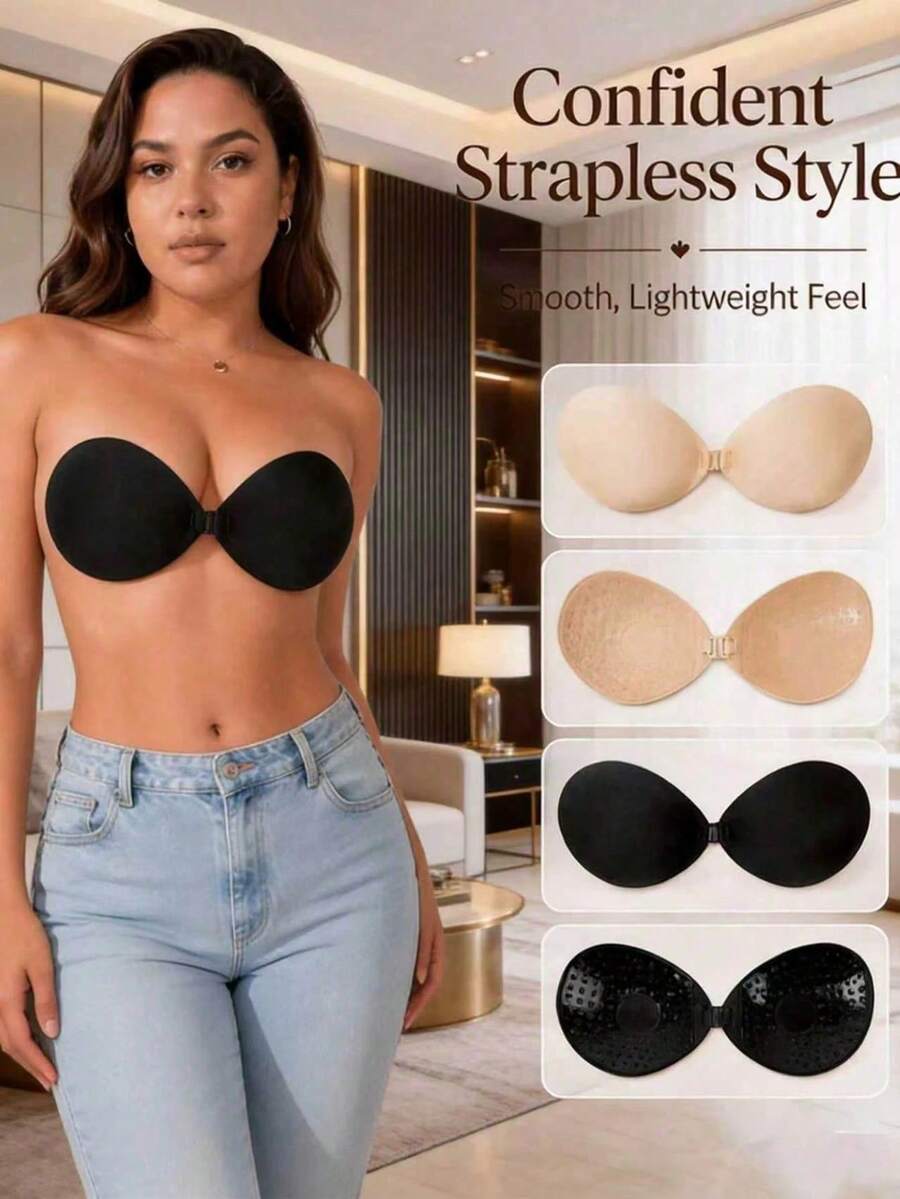 1pc Women's Invisible Self-Adhesive Bra, Suitable For Large Bust, Self-Adhesive Backless Bra, Suitable For Weddings, Parties, Formal Occasions - Round Cup - View 1
