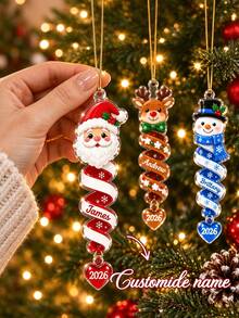 1pc Personalized Name/Text Santa & Reindeer Acrylic Pendant - Christmas Decoration, Suitable For Christmas Tree Decor, Customizable Name/Text, Gift For Family, Applicable For All Holidays, 2D Flat - Multicolor - View 1