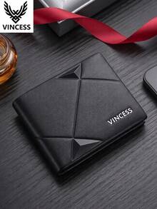 VINCESS Genuine Leather Men's Wallet Classic Ultra-Thin Solid Color Wallet Card Case Coin Purse RFID Fashion Quality Geometric Design Suitable As Men's Holiday/Christmas Gift For Men Wallet Purse Wallet Men Wallet Leather Small Wallet - Maroon - View 11