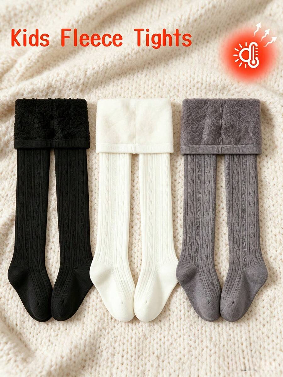 1/3 Pairs Autumn/Winter Girls/Toddler/Baby Fleece Lined Tights, Solid ...