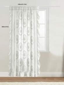 1pc European Style Mirror Floral Wreath Pattern Sheer Curtain, French Vintage Lace Mesh Wave Edge Decorative Translucent Thin Gauze Curtain Suitable For Bedroom, Living Room, Balcony, Spring And Autumn Home Use - White - View 5