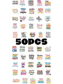 50PCS,Colour Inspirational Quotes In English Transparent Stickers,Scrapbook Supplies,Junk Journal Supplies,Creative And Aesthetic Design Sticker,Waterproof Decorative Stickers,Suitable For Mobile Phone Cases,Tablets,Mobile Phone,Laptops,Cars, - one-size - View 12
