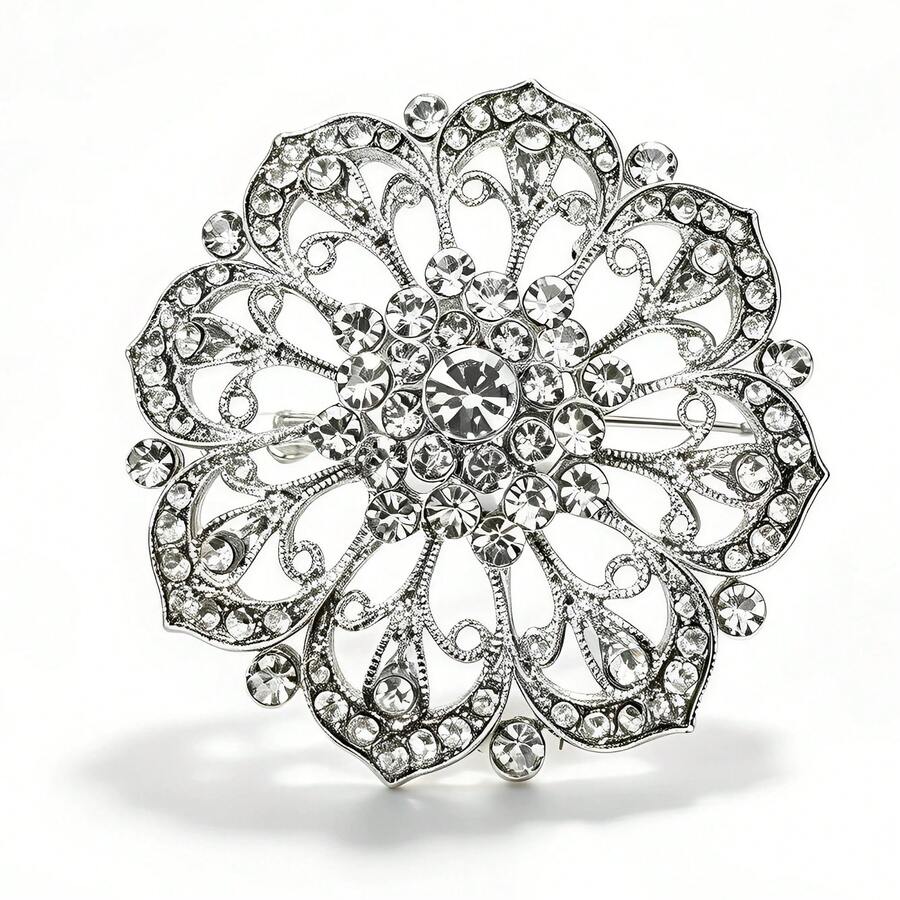 Elegant Zinc Alloy Rhinestone Crystal Diamante Floral Brooch - Multicolor - View 1