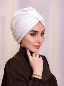 1pc Women's Instant Turban Elegant Minimalist Solid Color Slip-On Hijab, Versatile Multi-Functional Non-Slip Sweat-Absorbing Headscarf With Different Wearing Styles, Ruched Design For 3D Full Look, Modal Jersey Fabric Comfortable Soft Skin-Friendly, Suitable For Daily Wear, Yoga And Sports - Multicolor - View 6