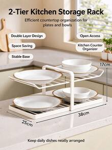 Metal 3 Tier Countertop Prep Rack, Freestanding Multi-Level Tray Holder, Space Saving Kitchen Organizer For Plates, Bowls, Produce & Cooking Ingredients, Easy Assembly Tiered Stand For Countertop Food Prep And Daily Cooking - Multicolor - View 3