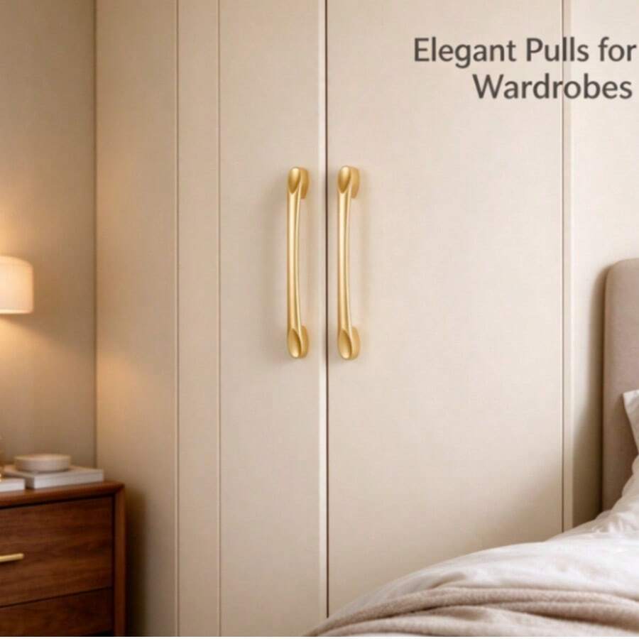 1/3/5pcs Minimalist Matte Gold Cabinet Handles, Solid Aluminum Alloy Kitchen Cabinet Pulls Drawer Knobs Furniture Hardware With Screws - Multicolor - View 1
