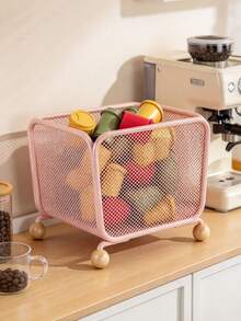 1PCMesh Storage Basket, Metal Wire Storage Bin With Wooden Ball Legs, Desktop Organizer For Coffee Pods, Cosmetics, Snacks, Multipurpose Storage Bin For Kitchen Counter, Office Desk, Bedroom Vanity, Sturdy Mesh Basket, Keep Table Neat - Multicolor - View 13