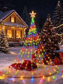 1PC 2M Star Waterfall String Lights, Waterfall Tree Lights, USB Powered LED Fairy String Lights, 8 Flashing Modes, Suitable For Garden, Yard, Home, Camping, Tent, Patio And Party Holiday Christmas Tree And Star Decoration, Christmas Tree Decoration, Outdoor Decoration, Winter Decoration - Star Waterfall Light - View 8