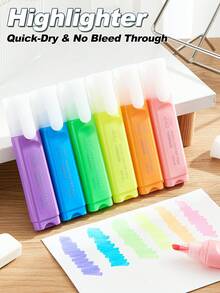 12/6PCS Bright Translucent Fluorescent Highlighter Pens Set Smooth Quick Dry No-Bleed Ink For School Students Notes Study Journaling Marking Books - Multicolor - View 1