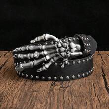 1pc Punk Y2K Rock Style Four-Sided Skull Buckle Black Rivet Women's Belt, Suitable For Long Skirts, Jeans, Party, Christmas - 4-sided Skull Black - View 21