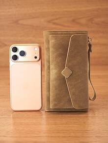Autumn/Winter New Handheld Phone Wallet Vintage PU Wrist Bag Multifunctional Tri-Fold Wallet Large Capacity Card Slots Zipper Phone Wallet Coin Purse Magnetic Closure Lightweight Practical Holiday Gift Choice - Multicolor - View 9