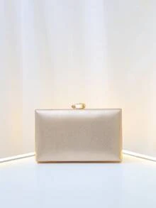 Women's Evening & Clutch Bags,Rectangular Hardcase Clutch,Solid Metallic Finish,PU Leather,Minimalist Luxury Style, Wedding Banquet Party Ladies Purse - Gold - View 3