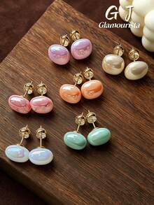6 Pairs Fashionable Petite Cute Niche Minimalist Versatile Dopamine Square Faux Pearl Stud Earrings Set, Suitable For Women's Daily, Holiday, Commute Wear - Six-piece Set - View 12