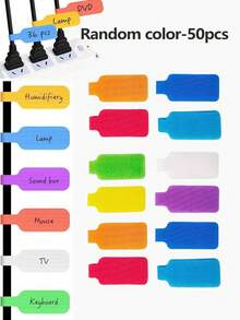 10/30/50pcs Self-Adhesive Cable Management Labels, Random Color Writable Cable Organizer Labels, Easily Manage And Identify Cables, Built-In Labels, Suitable For Electronic Products And Computers, No Battery Required, Office Desk Accessories, Office Supplies, Teacher Supplies Labels, Desktop Storage Box Stickers, Ideal Choice For Home And Office Organization - Multicolor - View 13