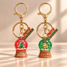 1pc/2pcs Women's Christmas Series Faux Crystal Ball Resin Pendant, Reindeer Christmas Tree Print, English Letter Accessory Keychain, Christmas Gift Bag Charm - Multicolor - View 6