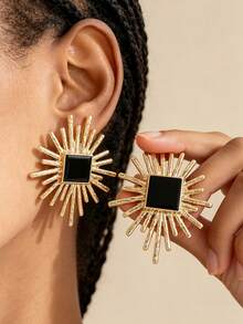 1 Pair Exaggerated Geometric Black Oil Drop Asymmetrical Stud Earrings For Women - Multicolor - View 1