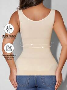 Women's Autumn Seamless Cropped Camisole, Round Neck Slimming Workout Top Casual Summer - Apricot - View 4