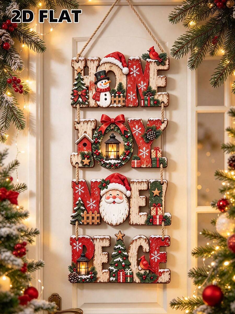 1 Set Wooden Christmas Decorative Signs, 2D Flat, Featuring 