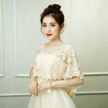 1pc Sexy Elegant Lace Trim Shawl, Suitable For Daily Wear, Party, Wedding Outerwear - Champagne - View 4