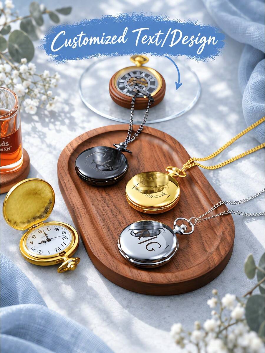 Personalized Engraved Pocket Watch (Battery Not Included) Groomsman And Best Man Gift, Father's Day Gift - Multicolor - View 1