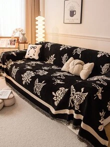 1pc Modern Minimalist Butterfly Pattern Chenille Sofa Cover Blanket, Dust-Proof Stain-Resistant Machine Washable Hand Washable Sofa Cover Cloth, Fashionable Fresh Sofa Slipcover, Pet-Friendly Protective Cover, Suitable For Bedroom, Office And Living Room Home Decor - Black - View 8