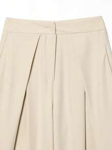 Women's Loose Casual Pleated Wide Leg Pants, High Waist Striped Long Pants, Office Commute Pants, Autumn/Winter - Apricot - View 6
