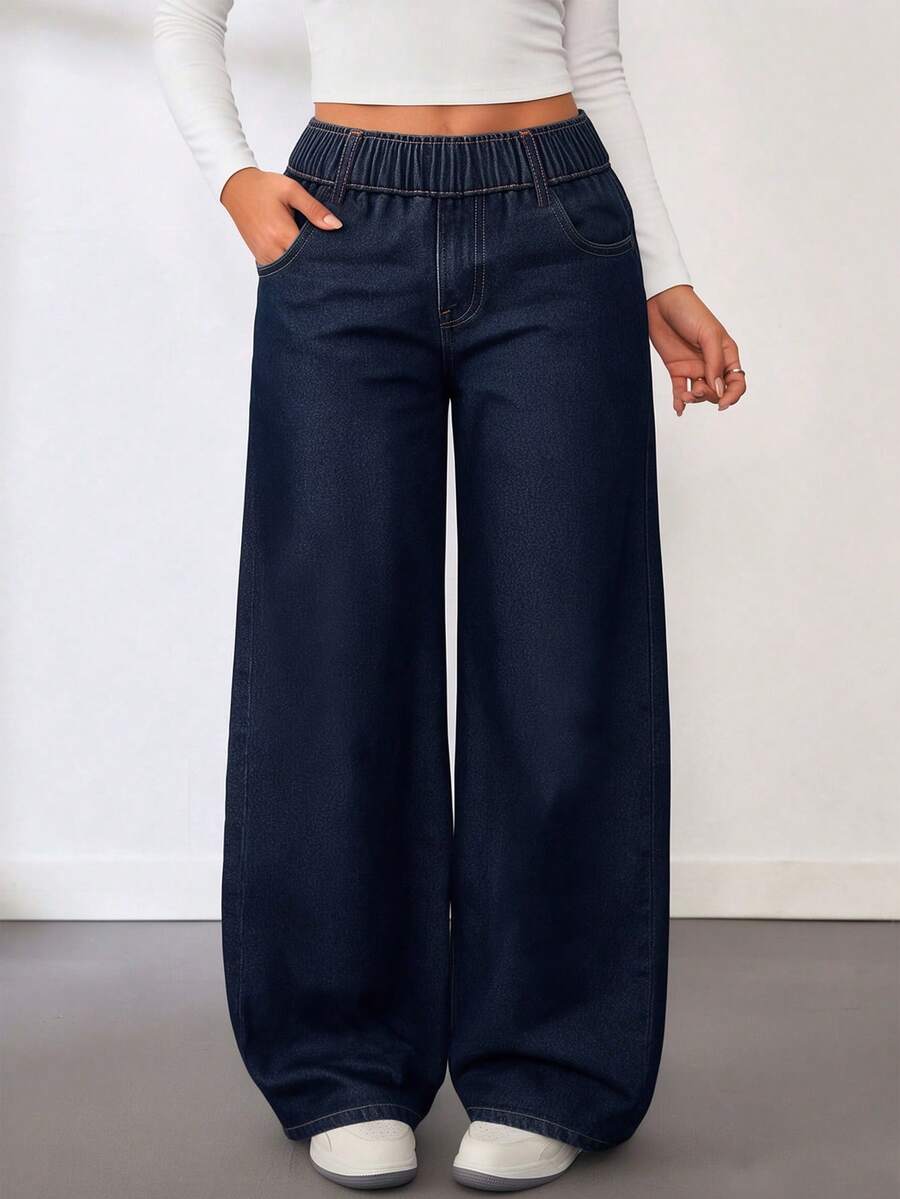 Tween Girl Vintage Blue Washed Straight Leg Loose Fit Jeans - Blue - View 1