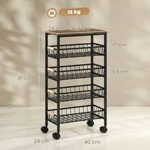 Metal Kitchen Trolley, 4-Tier Storage Trolley With Pull-Out Baskets And 4 Swivel Casters Kitchen, Rustic Brown On-Site - 1 - View 2