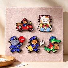 Cute Cartoon Animal Worker Lapel Pin Set, Metal Animal Enamel Brooch Badges For Backpack Jacket Hat, Lovely Jewelry Gift For Friends - Multicolor - View 2