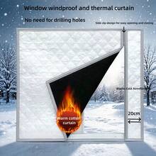 Window Draft Stopper Soundproofing Curtain | Thickened Padded Thermal Curtain, Windproof And Cold-Insulating For Warmer Home In Winter - Silver Face Cotton Curtain, Gray Trim, Right-opening Zipper - View 1