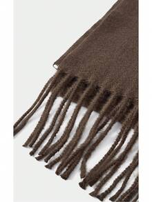 Noxbound 1PC Women's Simple Brown Solid Color Regular Style Faux Cashmere Scarf, Autumn/Winter College Style Pashmina Shawl - Chocolate Brown - View 2