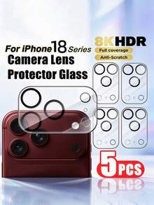 5Pcs Silk Print Integrated Camera Lens Protector, HD Clear Scratch Resistant Bubble Free Case Friendly Ultra Thin Full Coverage Lens Film, Compatible With IPhone Duo 17 Pro/18 Pro Max - Clear - View 2