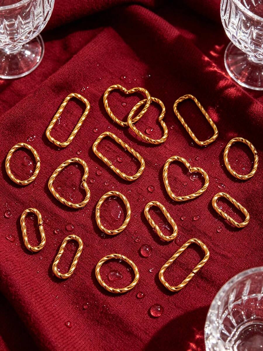 20Pcs Stainless Steel Gold‑Plated Twisted Open Jump Rings, Heart Square Oval Twist Connector Links For DIY Bracelet Necklace Jewelry Making - Connecting Ring - View 1