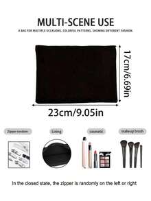 Christmas A-Z Letter Print Canvas Zipper Storage Bag, Black Multi-Function Cosmetic Organizer, Christmas Reindeer Pattern Makeup Storage Bag, Women's Holiday Gift - Multicolor - View 15