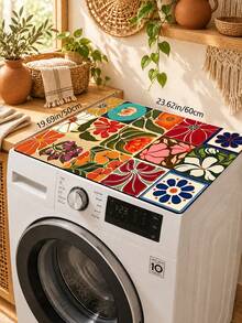 1pc Colorful Floral Kitchen Dish Drying Mat, Geometric Tile Patchwork Print, Bohemian Mediterranean Country Style Rectangular Absorbent Drying Mat, Dish & Bowl Draining Mat, Coffee Machine Mat, Kitchen Countertop Mat, Suitable For Sink Side, Coffee Corner And Spring/Summer Home Decor - Multicolor - View 10