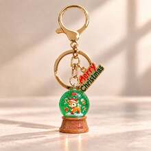 1pc/2pcs Women's Christmas Series Faux Crystal Ball Resin Pendant, Reindeer Christmas Tree Print, English Letter Accessory Keychain, Christmas Gift Bag Charm - Multicolor - View 3