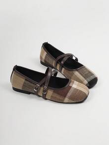 Women's Brown & Coffee Color Block Retro Preppy Style Square Toe Low-Top Flat Shoes - Brown - View 7