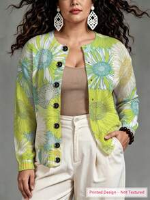 ASHKATIA Plus Size Women Bohemian Style Fresh Floral Print Cardigan - Multicolor - View 1