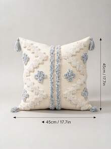 1pc Bohemian Style Tufted Throw Pillow Cover, Beige And Gray Geometric Diamond Pattern Cushion Cover With Handmade Tassels, Textured Woven Decorative Pillowcase, Suitable For Sofa, Living Room, Bedroom, Bed, Inner Cushion Not Included - Multicolor - View 13