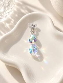 1pc Crystal Phone Dust Plug Charm, Iridescent Teardrop Crystal Charging Port Stopper, Asymmetric Beaded Phone Dust Cover Accessory For Women Cute Phone Decoration - Multicolor - View 2
