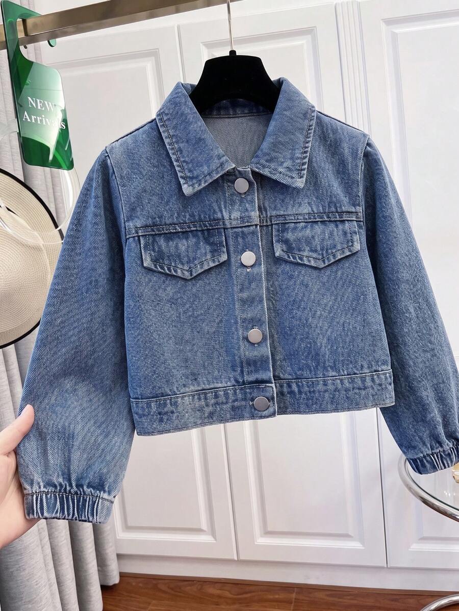 Young Girls Casual Versatile Comfortable Soft Delicate Sweet Cool Classic Blue Denim Jacket Coat Autumn/Winter New Style - Medium Wash - View 1