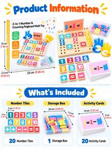 Montessori Wooden Math Toy For Kids, Counting Board Addition And Subtraction Game, Includes Number Blocks, Counting Pegs And 20 Activity Cards, Preschool Learning Toy - Multicolor - View 11