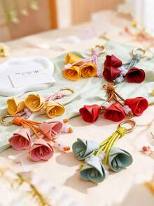 1pc Women's PU Flower Bag Charm Keychain, Handmade DIY Tulip Keychain, Suitable For Daily Matching Bags, Clothing Accessories, Women's Keychain - Multicolor - View 3