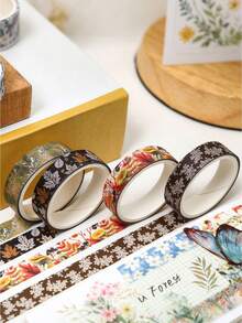5 Rolls Vintage Washi Tape, Assorted Pattern Paper Tape, Suitable For Scrapbooking, Journaling, Art Creation, Handmade Crafts And Gift Wrapping Stickers, Back To School Essential - Winter Wilderness - View 6