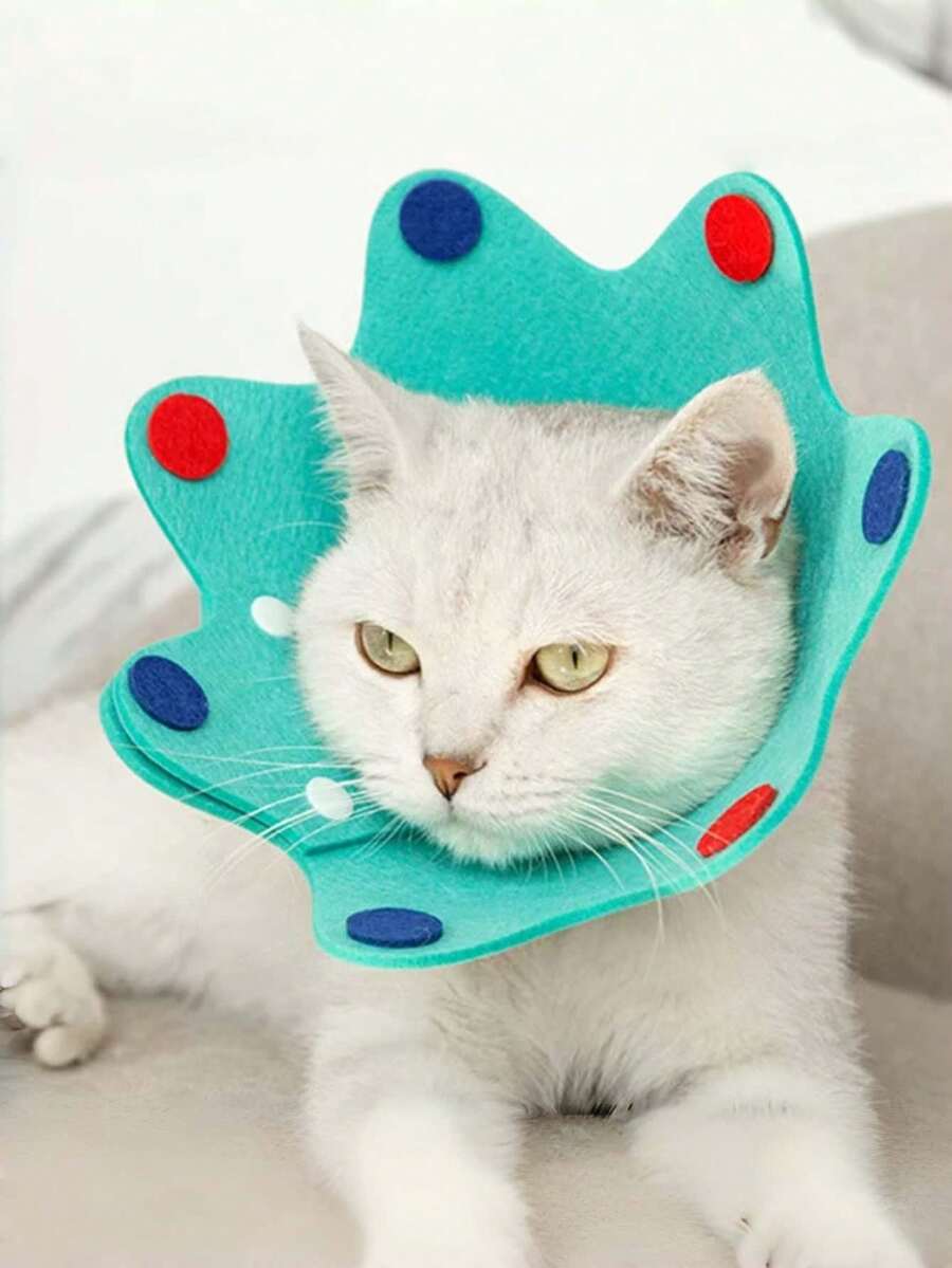 Cute Crown Cat Recovery Collar Soft Felt Adjustable Pet E-Collar Lightweight Anti-Lick Wound Healing Cone For Cats Kittens Post-Surgery - Multicolor - View 1