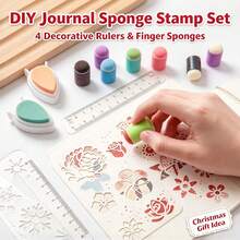 Planner Ink Pad Sponge Blending Tool & 4pcs Stencil Set, Reusable Ink Mixing Painting Tool For Journaling, Scrapbooking, Card Making, DIY Photo Album, Christmas Decor, Kids Art, Home Crafts, 1pc Sponge Applicator + 4pcs Stencils - Painting Set - View 7