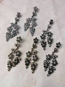 Crystal Floral Vine Dangle Earrings Rhinestone Branch Drop Vintage Jewelry - Leaf Rhinestone Earrings - View 3