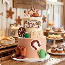 1pc/10pcs Denim Cowboy Boots & Hat Pony Cake Decor, Cowboy Cake Decorations, Cowboy Hat And Boots Cactus Cake Toppers, Western Cowboy Birthday Shower Party Western Theme Party Decor Supplies - Multicolor - View 2